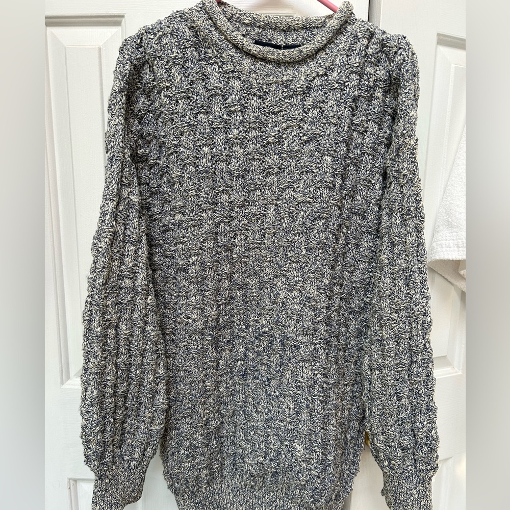 Dockers Blue/White womens Sweater Rolled Collar woven cable design, large